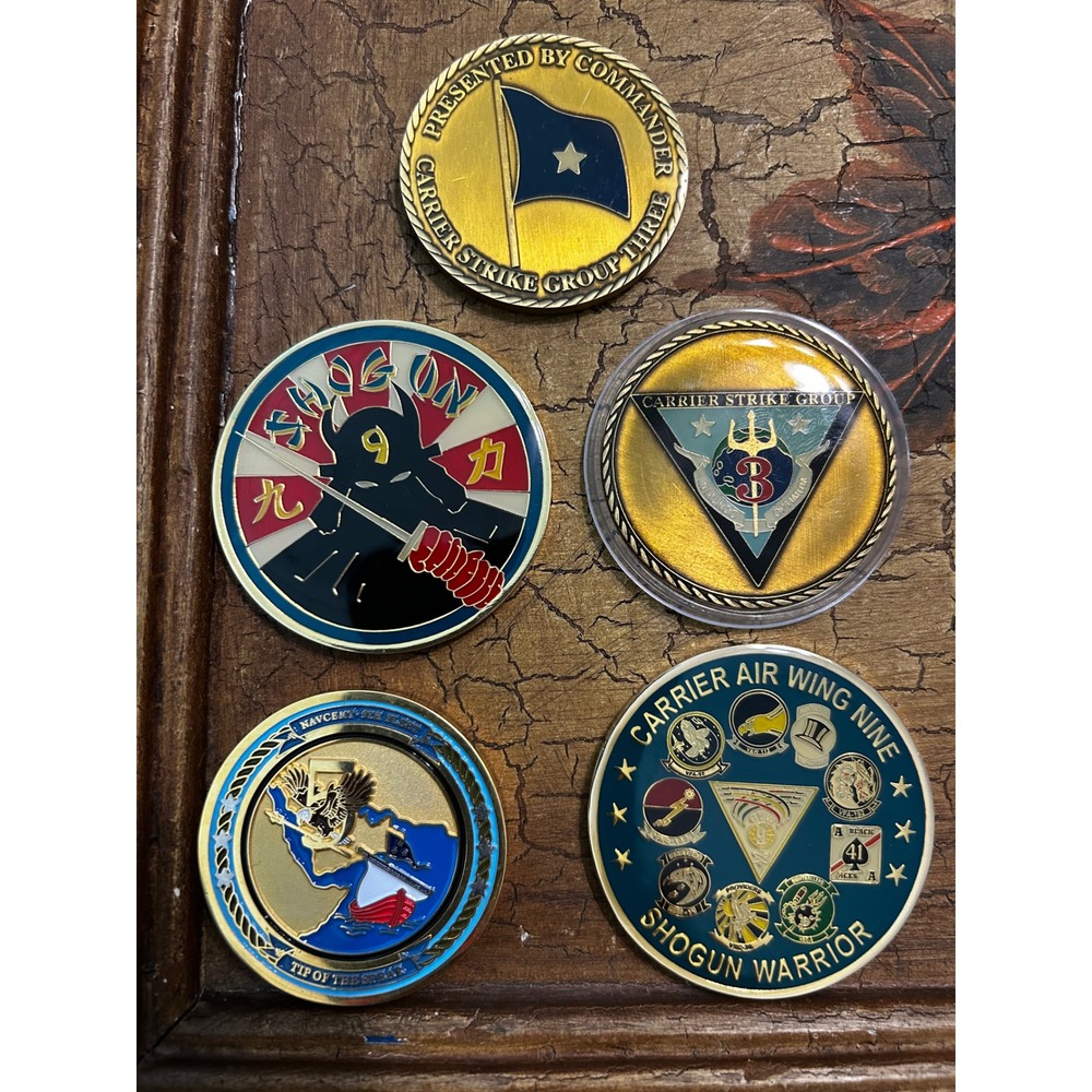US Navy Challenge Coin Lot 5pc Carrier Strike Group 3 Air Wing 9 Shogun Warrior